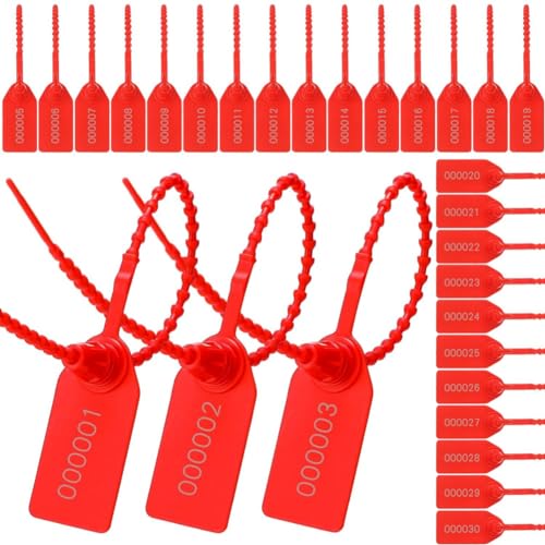 Knnuey 300 Stück Kunststoff-Manipulationssiegel, Nummerierte Kabelbinder, Sicherheitsetiketten, Sicherheitsplomben, Einweg-Selbstverriegelung, Beschilderung, 250 mm von Knnuey