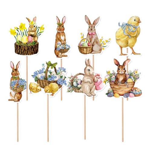 Knnuey 8 Stück Süße Huhn Hase Ei Stil Cupcake Topper Festival Geburtstagsfeier Baby Dusche Dekoration Set Einfach zu Verwenden Langlebig von Knnuey