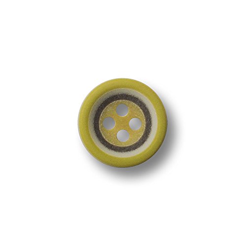 Knopfparadies - 15er Set kleine schüsselförmige Vierloch Blusen o. Hemden Knöpfe in frechem Streifen-Design/gelb. braun, weiß, gelbgrün/Kunststoffknöpfe/Ø ca. 13mm von Knopfparadies