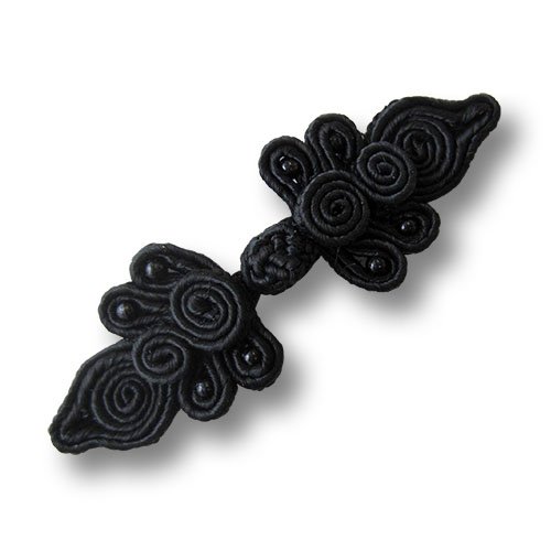 Knopfparadies - 2er Set eindrucksvolle schwarze Posamenten Verschlüsse mit Spiralen und eingewebten Perlen/Schwarz/Posamentenverschlüsse/Ø ca. 24x73mm von Knopfparadies