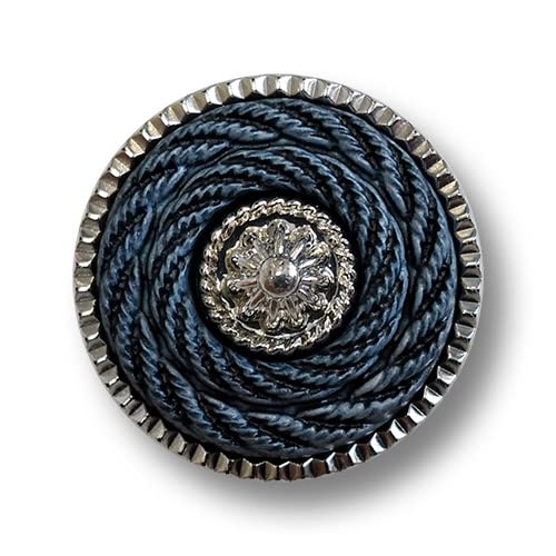 Knopfparadies - 5er Set besonders elegante Ösenknöpfe aus Kunststoff in Taubenblau und Silber. Ø: ca. 18mm! von Knopfparadies