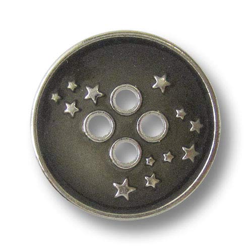 Knopfparadies - 5er Set schöne flache grau silberfarbene Vierloch Metallknöpfe mit vielen Sternen, Ø: ca. 15mm von Knopfparadies