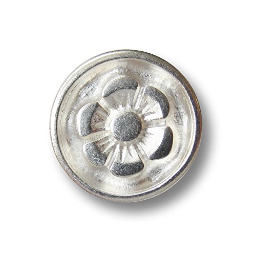 Knopfparadies - 5er Set schöne weiß silbrige Blumen Metall Knöpfe mit Öse/weißlich silberfarben/Metallknöpfe/Ø ca. 19mm von Knopfparadies