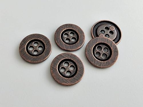 Knopfparadies - 5er Set schwere, altkupferfarbene Metallknöpfe mit vier Löchern und breitem Rand! Ø: ca. 15mm! von Knopfparadies