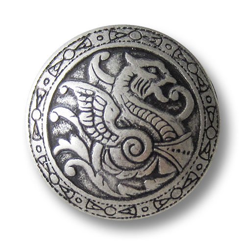 Knopfparadies - 6er-Set altertümlich wirkende leicht gewölbte Metall Ösen Knöpfe mit Drachen Motiv/altsilberfarben, geschwärzt/Metallknöpfe/Ø ca. 18mm von Knopfparadies