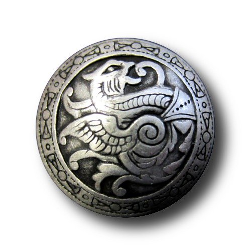 Knopfparadies - 6er-Set altertümlich wirkende leicht gewölbte Metall Ösen Knöpfe mit Drachen Motiv/altsilberfarben, geschwärzt/Metallknöpfe/Ø ca. 26mm von Knopfparadies