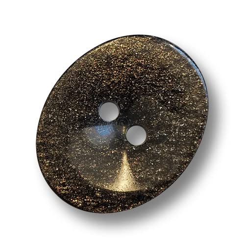 Knopfparadies - 6er Set ovale, schwarz und gold glitzernde Kunststoffknöpfe mit zwei Löchern. Ø: ca. 13x18mm! von Knopfparadies