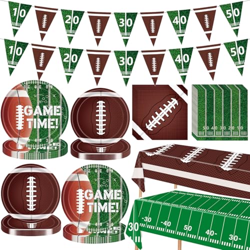 100pcs Fußball Party Supplies Geschirrset - Fußball Pappteller Servietten Tischdecken Banner Super Fußball Thema Party Dekorationen Spieltag Party Teller Geschirr Set von Know me