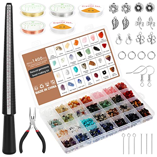 Knpwer 1600 Stck+Edelstein Kristall Perle Schmuck Machen Kit, 28 Farben Schmuckherstellungs Set für Edelsteinschmuck,Ringe Selber Machen Set,Kristallperlen Schmuck Basteln Bastelset Kit von Knpwer