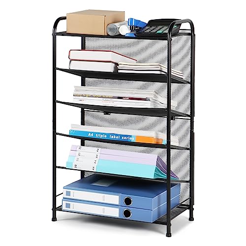 Kntiwiwo Papier-Organizer mit 6 Fächern, Aufbewahrung mit Griff, Schreibtisch-Papierhalter, Organizer, schwarzer Papiersortierer, Briefablage für Büro, Zuhause oder Schule von Kntiwiwo