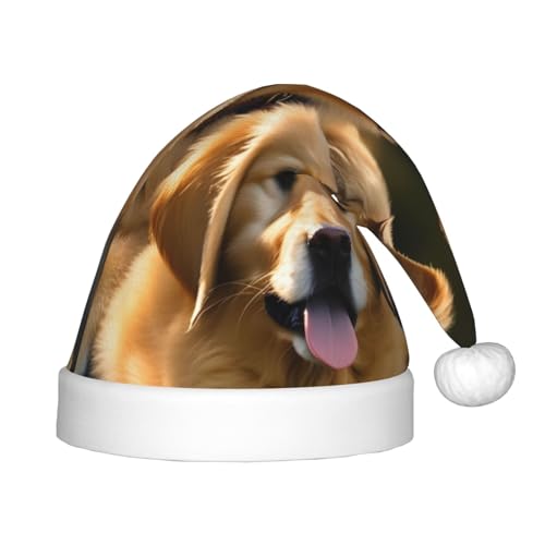 Golden Retrievers Plüsch-Weihnachtsmannmütze, Weihnachtsmütze für Weihnachtsfeier, Unisex, Teenager, Partyzubehör, 1 Stück von KoNsev