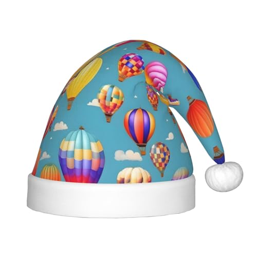 KoNsev Bunte Heißluftballons, Plüsch-Weihnachtsmannmütze, Weihnachtsmütze für Weihnachtsfeier, Unisex, Teenager, Partyzubehör, 1 Stück von KoNsev