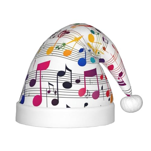 KoNsev Bunte Musiknoten, Plüsch-Weihnachtsmannmütze, Weihnachtsmütze für Weihnachtsfeier, Unisex, Teenager, Partyzubehör, 1 Packung von KoNsev