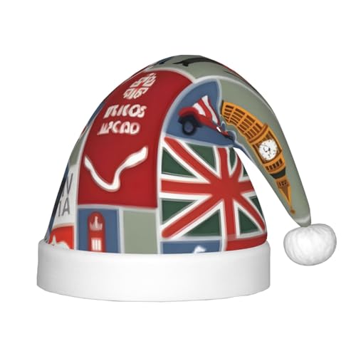 KoNsev England-Symbole, Plüsch-Weihnachtsmannmütze, Weihnachtsmütze für Weihnachtsfeier, Unisex, Teenager, Partyzubehör, 1 Stück von KoNsev