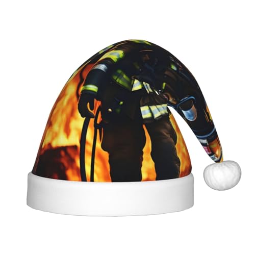 KoNsev Feuerwehrmann Flamme 1 Packung Plüsch-Weihnachtsmannmütze, Weihnachtsmütze für Weihnachtsfeier, Unisex-Teenager-Partyzubehör von KoNsev