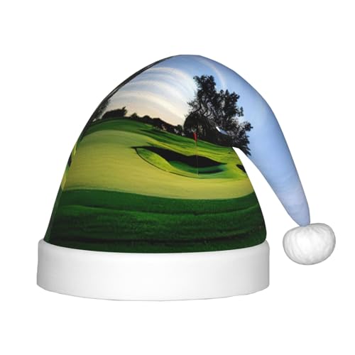 KoNsev Golfplatz und Baum, Plüsch-Weihnachtsmannmütze, Weihnachtsmütze für Weihnachtsfeier, Unisex, Teenager, Partyzubehör, 1 Stück von KoNsev