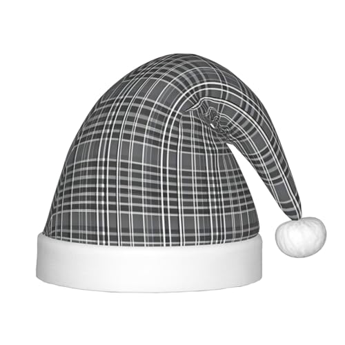 KoNsev Graue karierte Linien, Plüsch-Weihnachtsmannmütze, Weihnachtsmütze für Weihnachtsfeier, Unisex, Teenager, Partyzubehör, 1 Packung von KoNsev