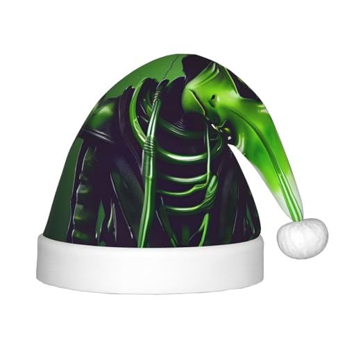 KoNsev Grüne Alien-Plüsch-Weihnachtsmannmütze, Weihnachtsmütze für Weihnachtsfeier, Unisex, Teenager, Partyzubehör, 1 Packung von KoNsev