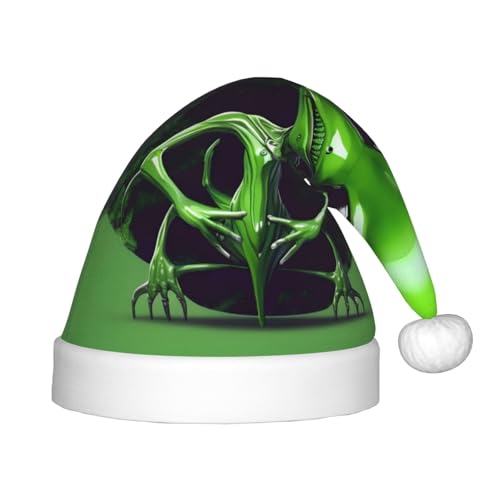 KoNsev Grüne Alien-Plüsch-Weihnachtsmannmütze, Weihnachtsmütze für Weihnachtsfeier, Unisex, Teenager, Partyzubehör, 1 Stück von KoNsev