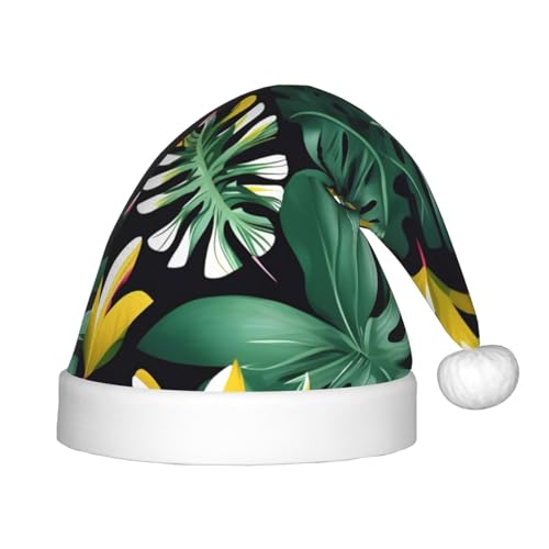 KoNsev Hawaiianische tropische Blätter, Blume, Plüsch-Weihnachtsmannmütze, Weihnachtsmütze für Weihnachtsfeier, Unisex, Teenager, Partyzubehör, 1 Stück von KoNsev