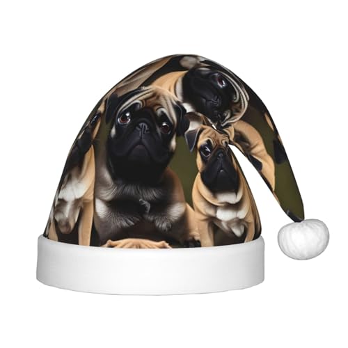 KoNsev Imagen De Pug-Standard Plüsch-Weihnachtsmannmütze, Weihnachtsmütze für Weihnachtsfeier, Unisex, Teenager, Partyzubehör, 1 Stück von KoNsev