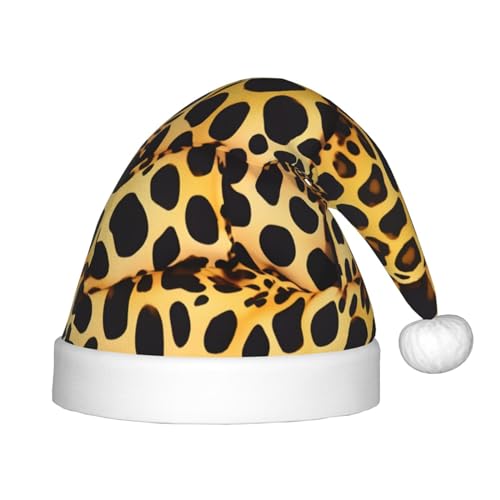 KoNsev Lustige Leoparden-Drucke, Plüsch-Weihnachtsmannmütze, Weihnachtsmütze für Weihnachtsfeier, Unisex, Teenager, Partyzubehör, 1 Packung von KoNsev