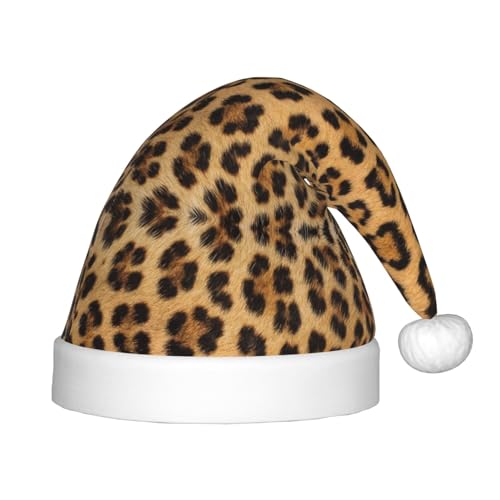 KoNsev Plüsch-Weihnachtsmannmütze, rauer Leopardenmuster, Weihnachtsmütze für Weihnachtsfeier, Unisex, Teenager, Partyzubehör, 1 Stück von KoNsev