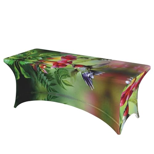 KoNsev Rechteckige Tischdecke mit Kolibri-Blumen, waschbar, leicht, langlebig, hohe Elastizität, dekorative Tischdecken von KoNsev