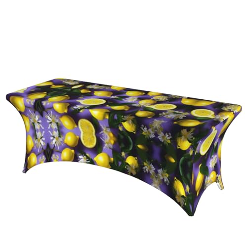 KoNsev Rechteckige Tischdecke mit Zitronen- und Blumenmotiv, waschbar, leicht, langlebig, hohe Elastizität, dekorative Tischdecken von KoNsev