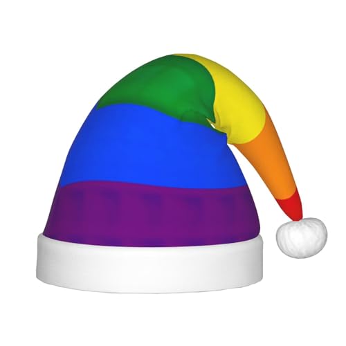 KoNsev Regenbogen-Flagge, Plüsch-Weihnachtsmannmütze, Weihnachtsmütze für Weihnachtsfeier, Unisex, Teenager, Partyzubehör, 1 Stück von KoNsev