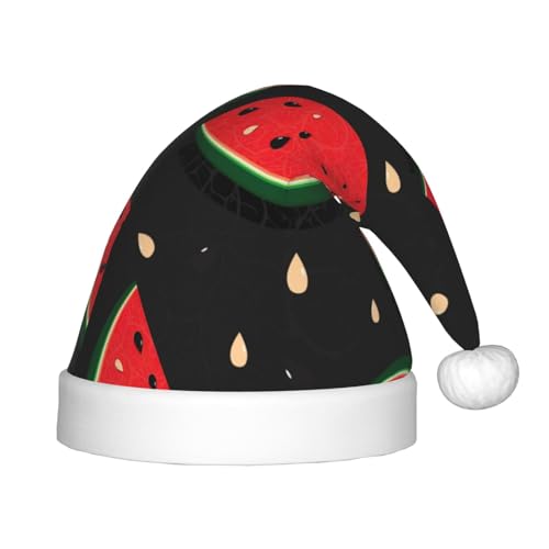 KoNsev Rote Wassermelone, Plüsch-Weihnachtsmannmütze, Weihnachtsmütze für Weihnachtsfeier, Unisex, Teenager, Partyzubehör, 1 Stück von KoNsev