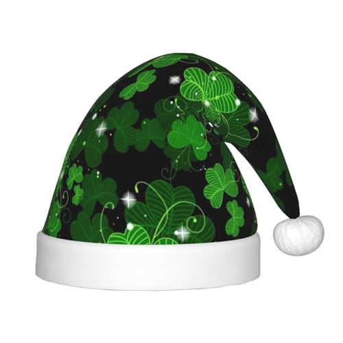 KoNsev St. Patricks Day Leaves Plüsch-Weihnachtsmannmütze, Weihnachtsmütze für Weihnachtsfeier, Unisex, Teenager, Partyzubehör, 1 Packung von KoNsev