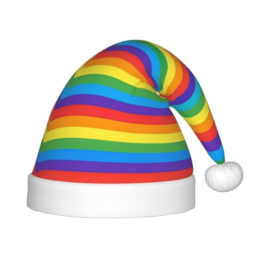 KoNsev Weihnachtsmütze aus Plüsch, Regenbogen-Muster, Weihnachtsmütze für Weihnachtsfeier, Unisex, Teenager, Partyzubehör, 1 Stück von KoNsev