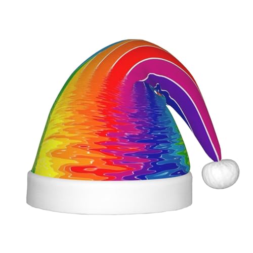 KoNsev Weihnachtsmütze aus Plüsch, gestreift, Regenbogenfarben, 1 Stück, Weihnachtsmütze für Weihnachtsfeier, Unisex, Teenager, Partyzubehör von KoNsev