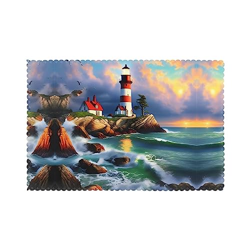 Lighthouse Diamond Painting Tischsets Set mit 6 hitzebeständigen Esstisch-Tischsets, waschbar, 30,5 x 45,7 cm von KoNsev