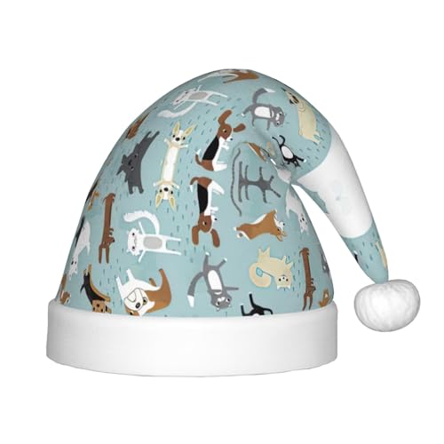 Regenende Katzen und Hunde, Plüsch-Weihnachtsmannmütze, Weihnachtsmütze für Weihnachtsfeier, Unisex, Teenager, Partyzubehör, 1 Stück von KoNsev