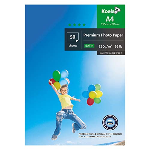 KOALA Inkjet Satin/Oyster Fotopapier, A4, 297 x 210 mm, 250 g/m², 50 Blatt, mit Premium-Satin-Harz beschichtet, für Canon, HP, Epson, Tintenstrahldrucker von Koala