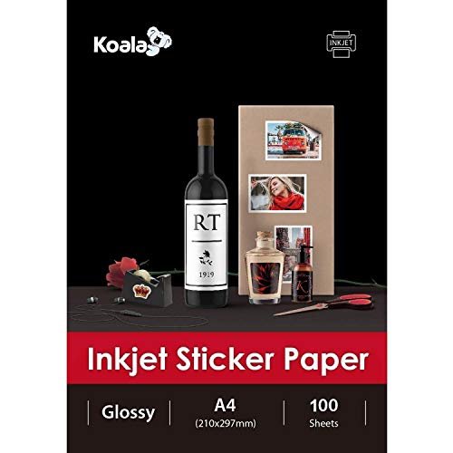 KOALA Inkjet Selbstklebendes/Klebriger Rücken weißes Glänzend Fotopapier, Etikettendruckpapier, A4, 100 Blatt von Koala