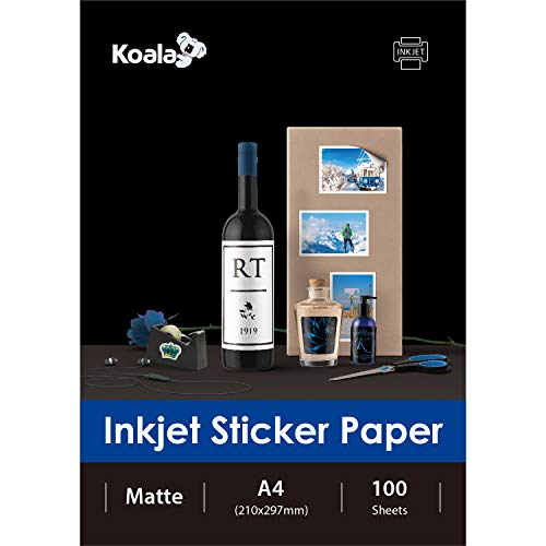 KOALA Inkjet Selbstklebendes / Klebriger Rücken weißes Matt Fotopapier, Etikettendruckpapier, A4, 100 Blatt von Koala