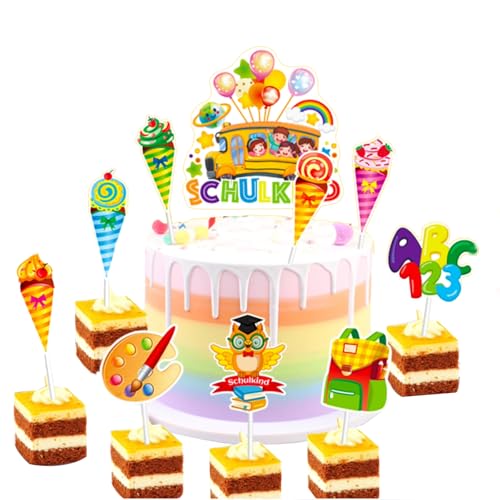 KOBOKO 19 Stück Tortendeko Einschulung, 2024 Schulkind Tortendeko, Cake Topper Einschulung Junge Mädchen, Kuchendeko Schulanfang Mädchen Junge 1. Schultag Schulanfang Party Deko von Koboko