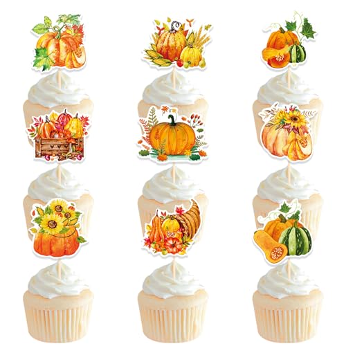 KOBOKO 27 Stk Kürbis Tortendeko Herbst,Herbst Deko Torte,Herbst Dekoration Kürbis Cake Topper,Erntedankfest Deko Kürbisse,Erntedankfest Tortendeko Kürbis,Thanksgiving Dekoration Set von Koboko