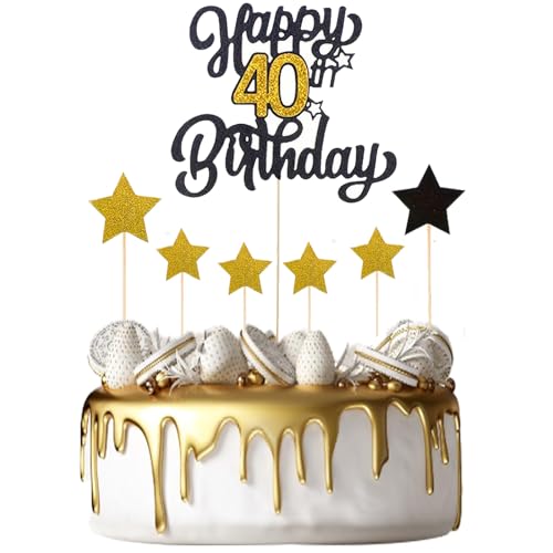 KOBOKO Cake Topper 40. Geburtstag, schwarzes Gold Tortendeko 40 Geburtstag Mann Frau, Kuchen Deko 40 Geburtstag, Cake Topper 40 Geburtstag Männer von Koboko