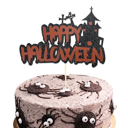 KOBOKO 2 Stück Happy Halloween Tortendeko, Halloween Kuchen Deko, Horror Deko Cake Topper, Kürbis, Schloss, Halloween Cake Topper, Halloween Deko Torte, Tortendeko für Halloween Party Deko von Koboko