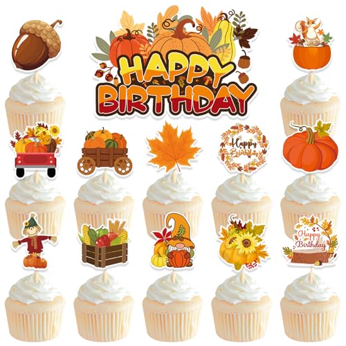 KOBOKO 13 Stück Happy Birthday Tortendeko Herbst, Herbst Geburtstagsdeko Torten Deko, Cake Topper Geburtstag Herbst, Tortendeko Geburtstag Herbst, Happy Birthday Cake Topper von Koboko