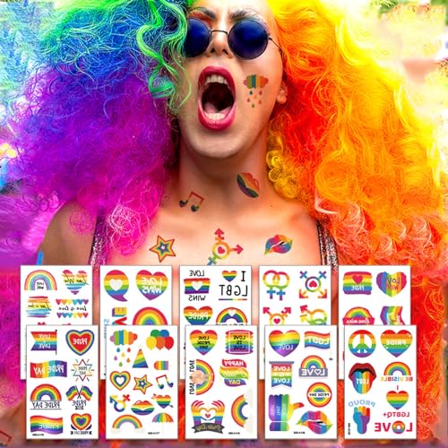 KOBOKO 10 Stück Regenbogen Tattoo Pride, LGBTQ Sticker, LGBT Temporäre Tattoos, Gay Pride Tattoos, Wasserfeste Tattoo-Aufkleber für Feiern, Gay Partys, Pride Festivals, Pride Parade von Koboko