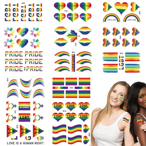 KOBOKO 20 Stück Regenbogen Tattoo Pride, LGBTQ Sticker, LGBT Temporäre Tattoos, Gay Pride Tattoos, Wasserfeste Tattoo-Aufkleber für Feiern, Gay Partys, Pride Festivals, Pride Parade von Koboko