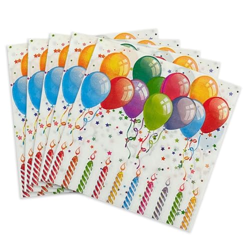 KOBOKO 20 Stück Servietten Happy Birthday,Servietten Geburtstag Deko,Geburtstagsdeko Servietten,Kindergeburtstag Deko Papierservietten für Tischdeko Geburtstag (Luftballons) von Koboko