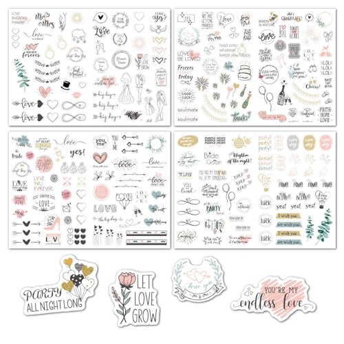 KOBOKO 230 Sticker Hochzeit, Sticker Hochzeit Gästebuch, Hochzeit Aufkleber für Gästebuch, Fotoalbum, Geschenk - Herzliche Deko für Hochzeiten (Englisch, Grün Stil) von Koboko