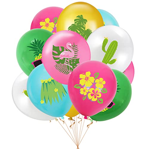 KOBOKO Hawaii Deko Ballons, 24 Stk Hawaii Party Deko Flamingo Luftballons, Sommer deko Tropische Blatt Ananas Hibiskus Luftballon, Hawaii Latex Ballons für Flamingo Deko Geburtstag Hochzeit Babyshower von Koboko