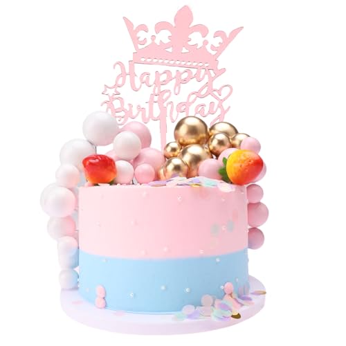 KOBOKO 37 Stück Happy Birthday Tortendeko Kugeln Cake Topper, Mini Ballon Cupcake DIY Einsatz für Kinder Geburtstag Party Baby Dusche Mädchen von Koboko